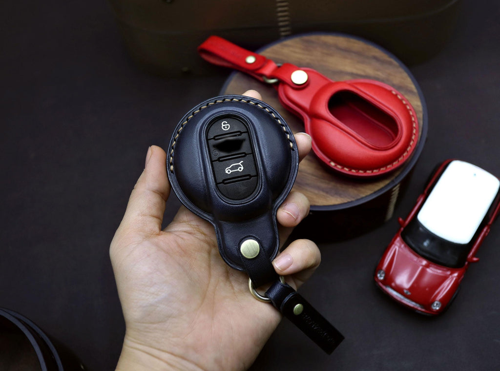 Handmade Leather Car Key Fob Cover: Mini Cooper Smart Key Case