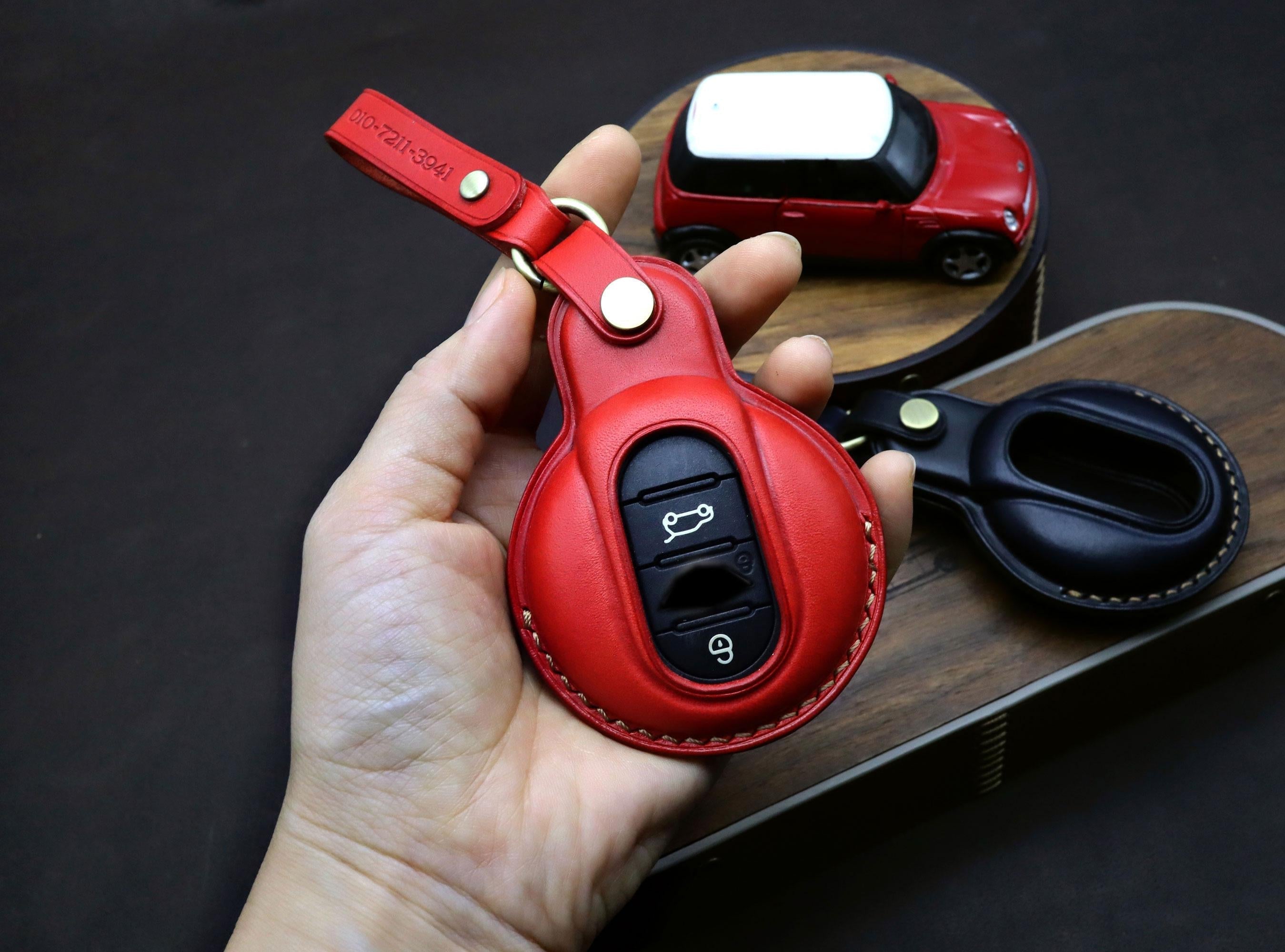 Handmade Leather Car Key Fob Cover: Mini Cooper Smart Key Case