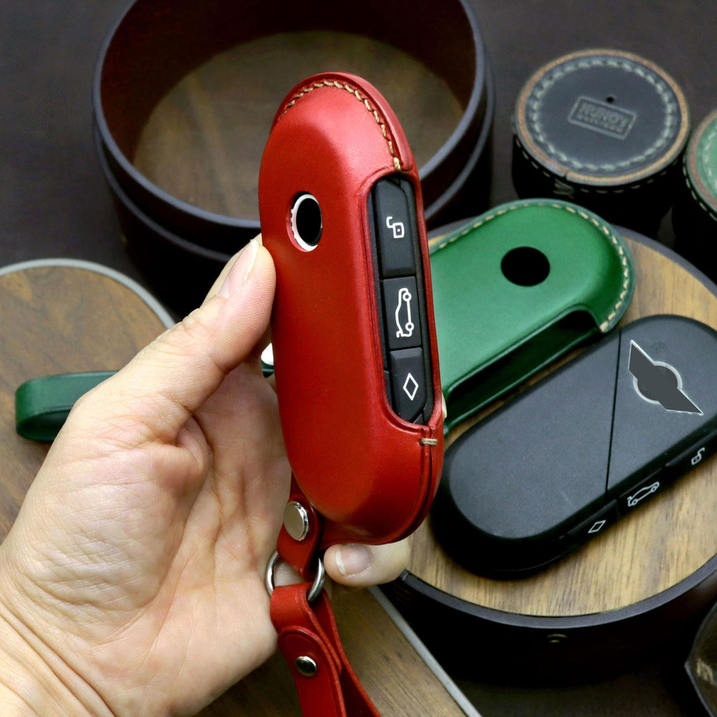 Leather Mini Cooper Key Fob Cover: Handmade Car Key Case