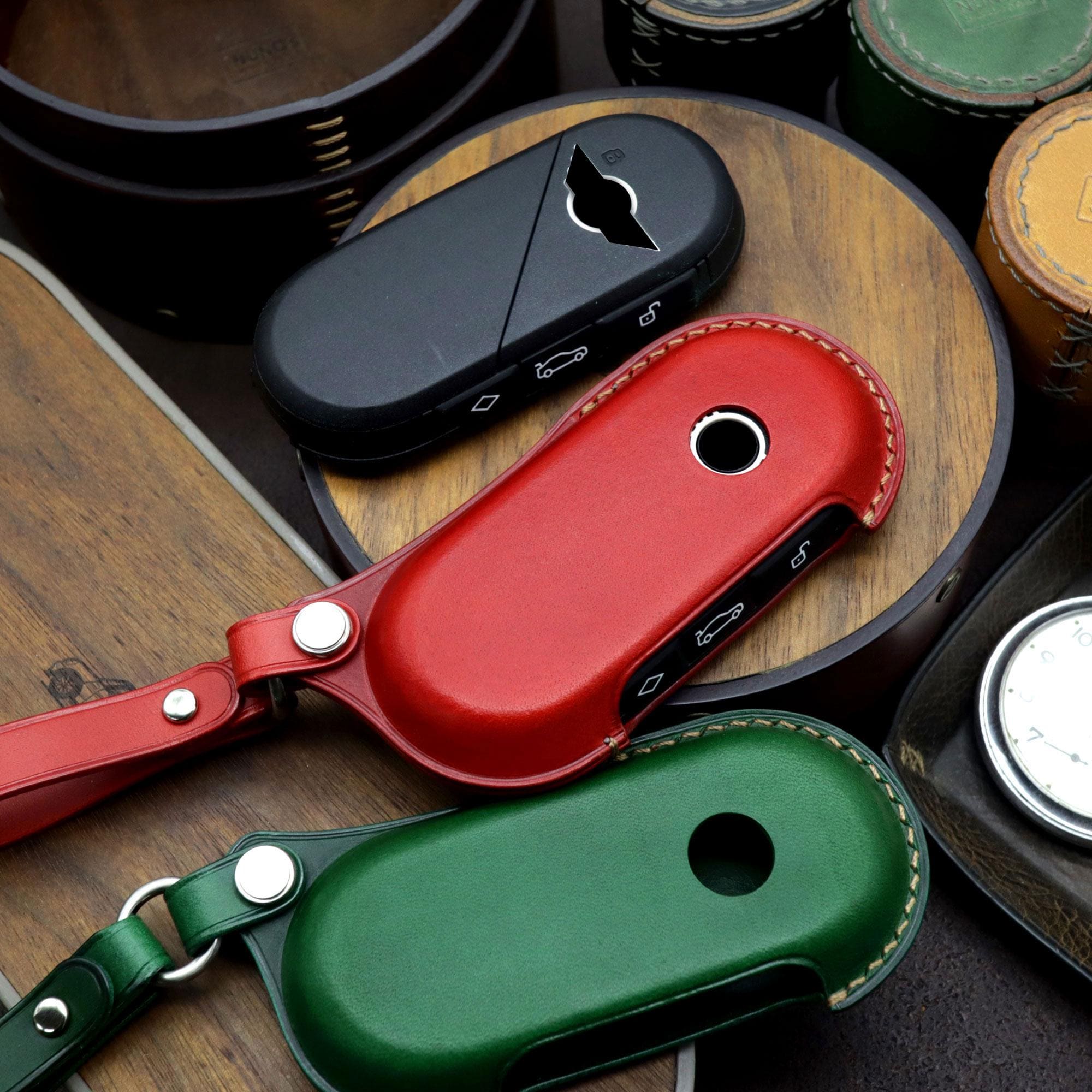 Leather Mini Cooper Key Fob Cover: Handmade Car Key Case
