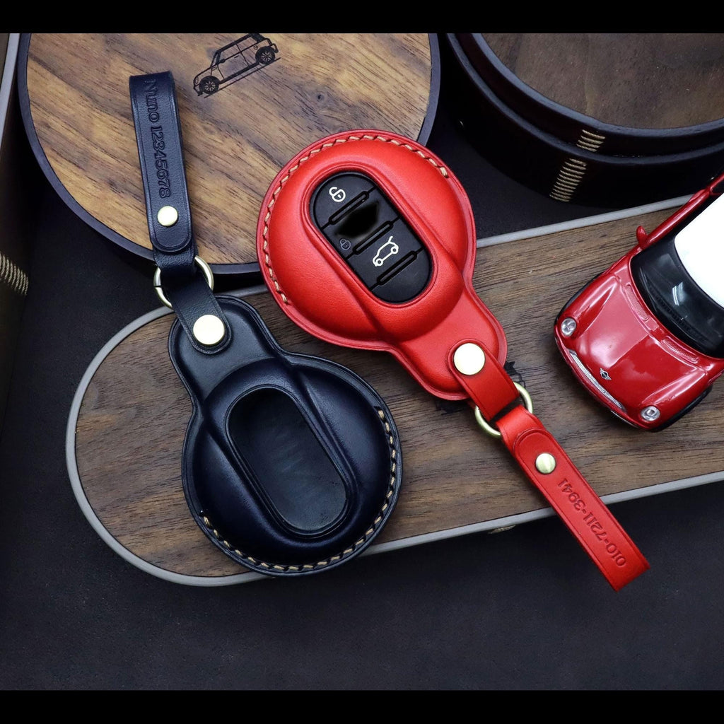 Handmade Leather Car Key Fob Cover: Mini Cooper Smart Key Case