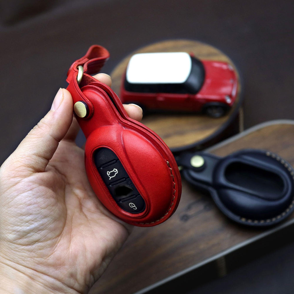 Handmade Leather Car Key Fob Cover: Mini Cooper Smart Key Case