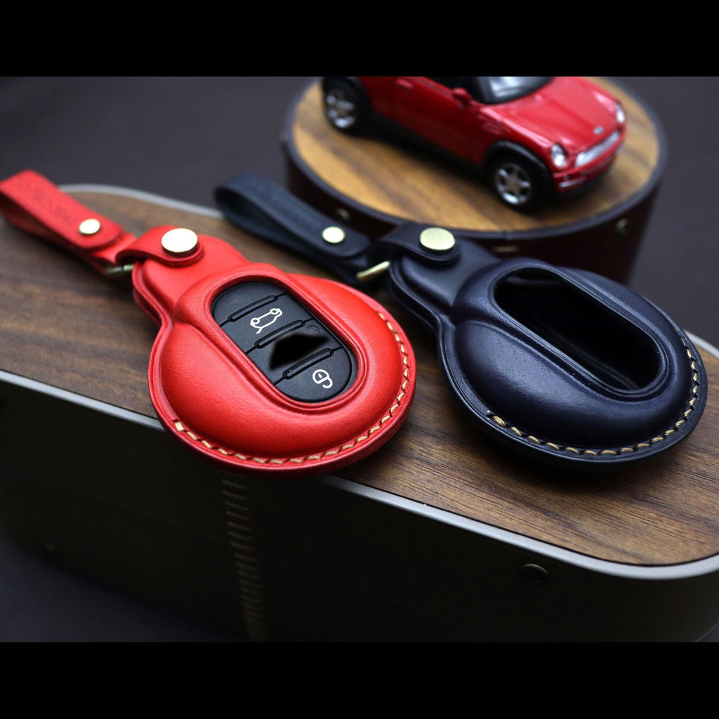 Handmade Leather Car Key Fob Cover: Mini Cooper Smart Key Case
