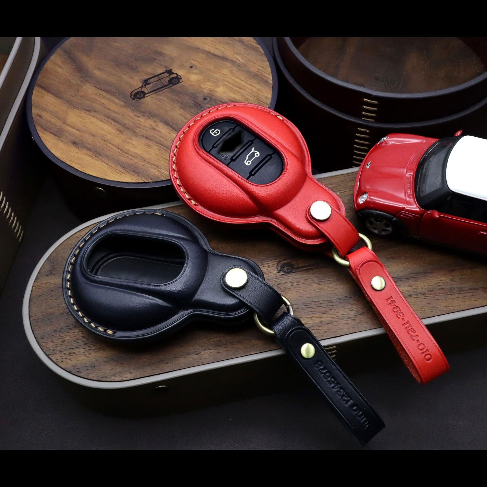 Handmade Leather Car Key Fob Cover: Mini Cooper Smart Key Case