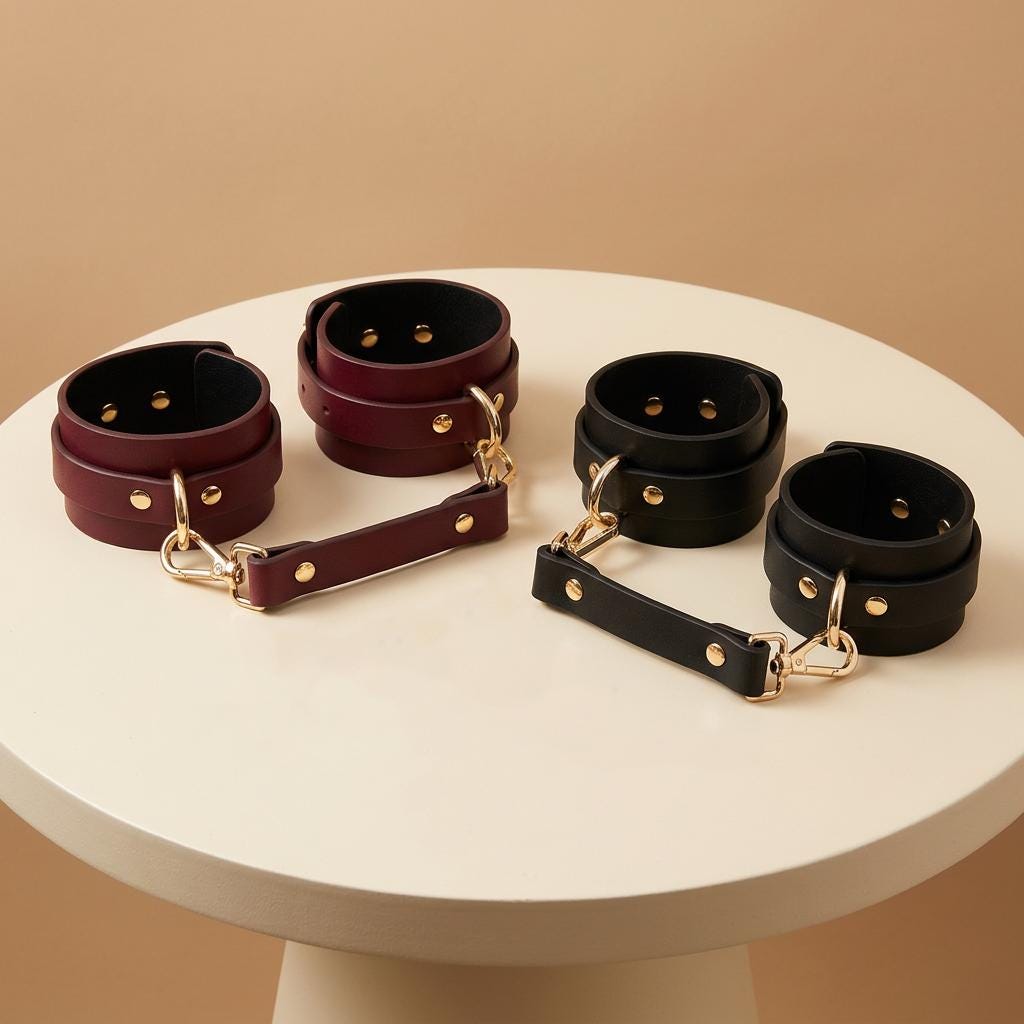Restraint cuffs set, Leather hand and ankle cuffs, Leather hand bondage, Bondage ankle cuffs, Leather bondage set, Restraint leather cuffs