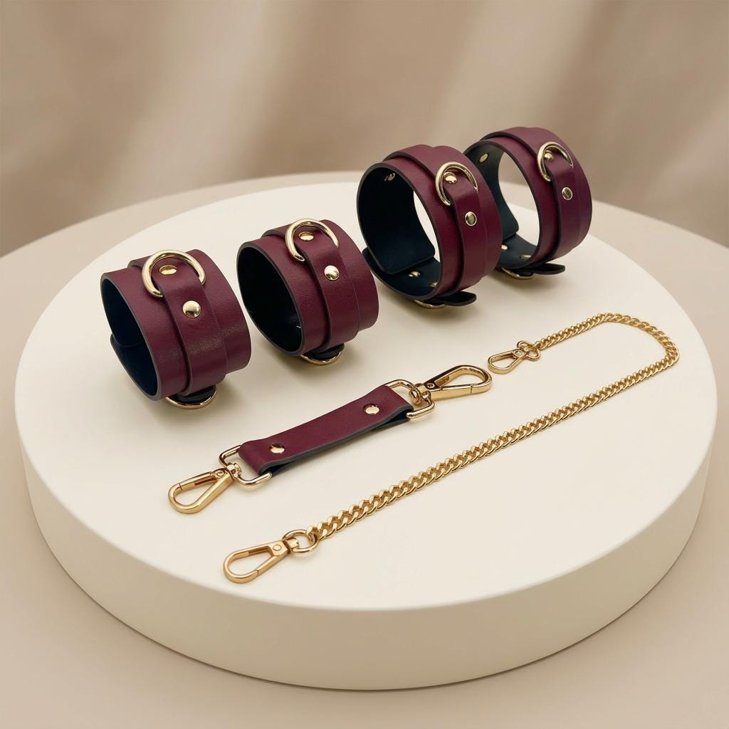 Restraint cuffs set, Leather hand and ankle cuffs, Leather hand bondage, Bondage ankle cuffs, Leather bondage set, Restraint leather cuffs