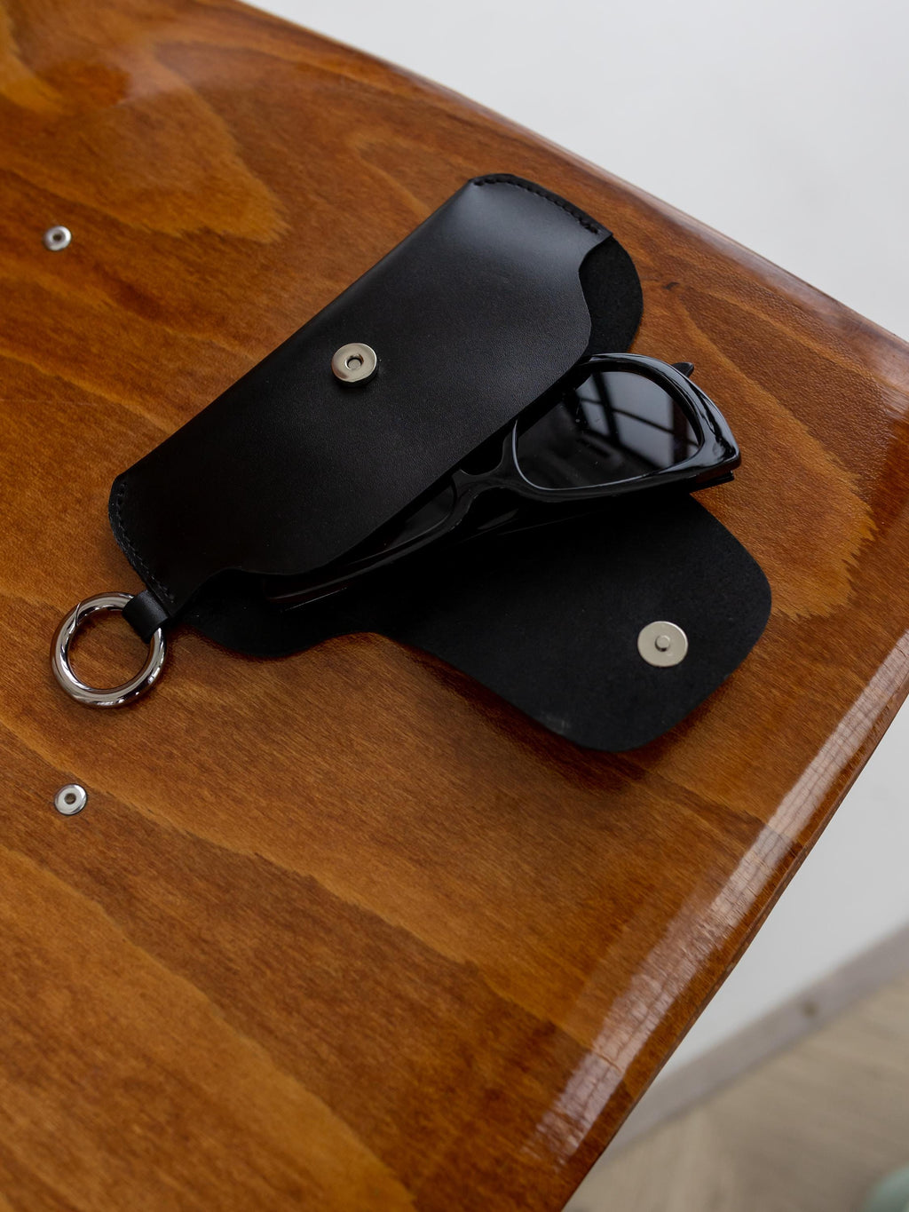 Genuine leather eyewear case, black glasses pouch, sunglasses sleeve, birthday gifts