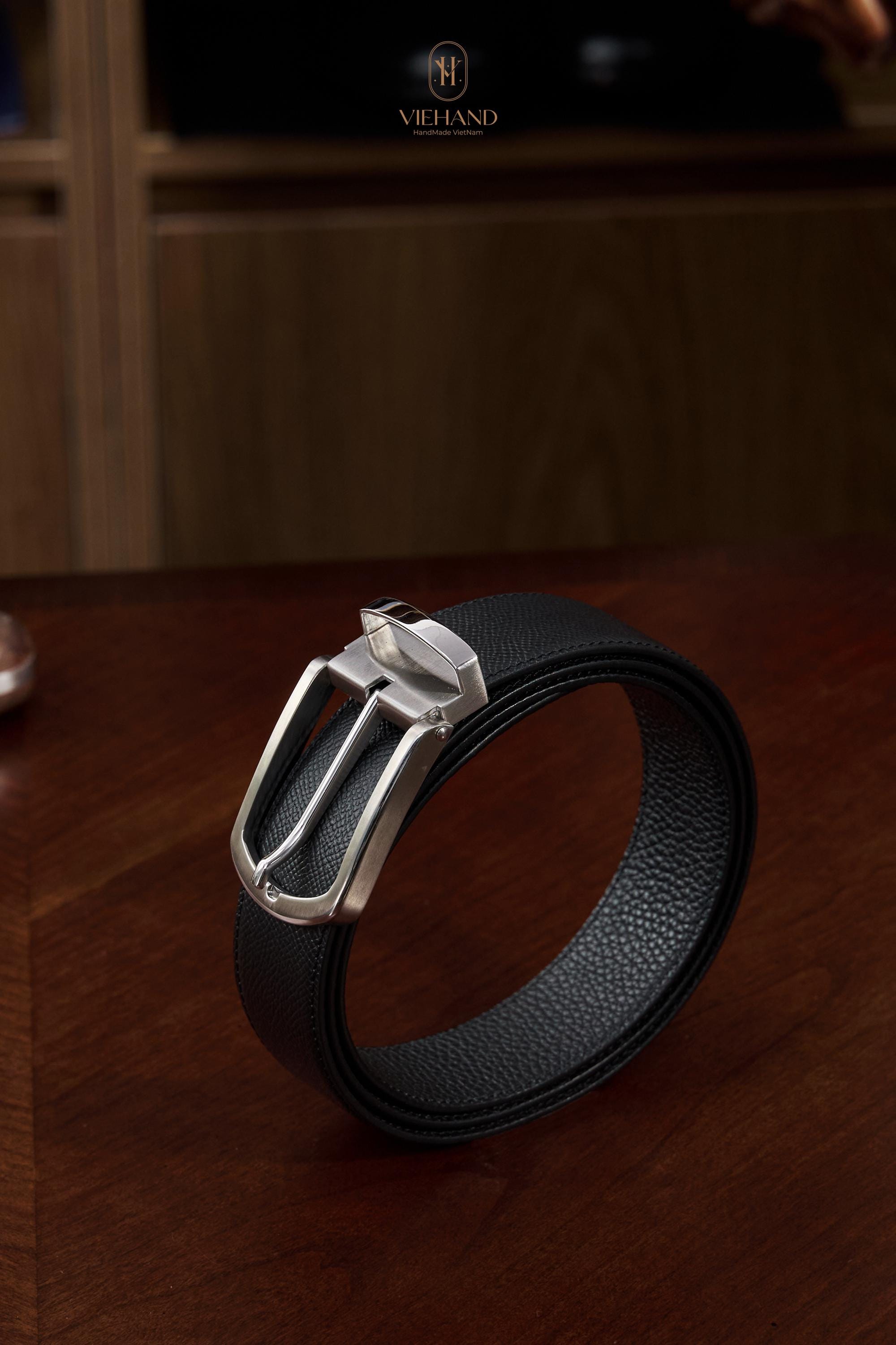 Handmade Epsom Leather Belt – Black – Custom - Made Belt for Men