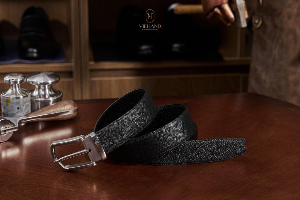 Handmade Epsom Leather Belt – Black – Custom - Made Belt for Men