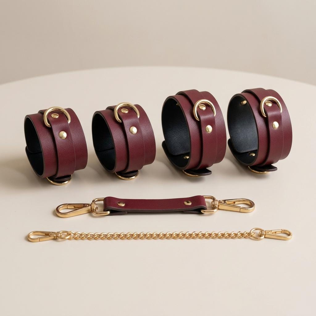 Restraint cuffs set, Leather hand and ankle cuffs, Leather hand bondage, Bondage ankle cuffs, Leather bondage set, Restraint leather cuffs