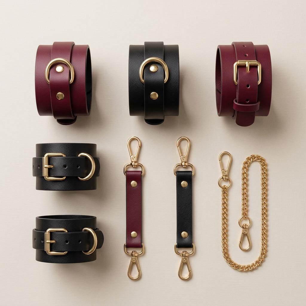 Restraint cuffs set, Leather hand and ankle cuffs, Leather hand bondage, Bondage ankle cuffs, Leather bondage set, Restraint leather cuffs
