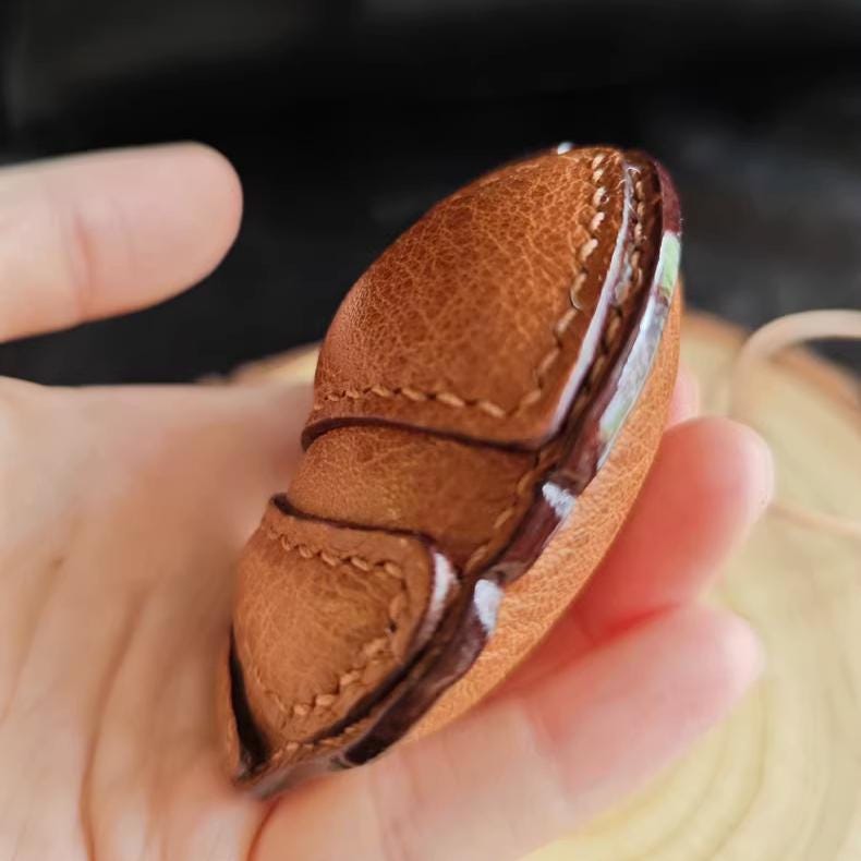 Handmade Leather Croissant Keychain, Realistic French Pastry Bag Charm, Miniature Food Pendant, Unique Gift for Coffee Lover