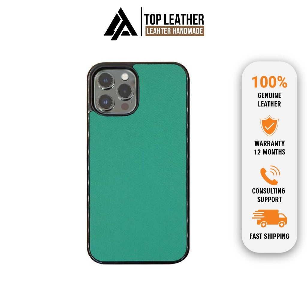 Ốp lưng da iphone cao cấp ốp da thủ công viền đen màu xanh lá