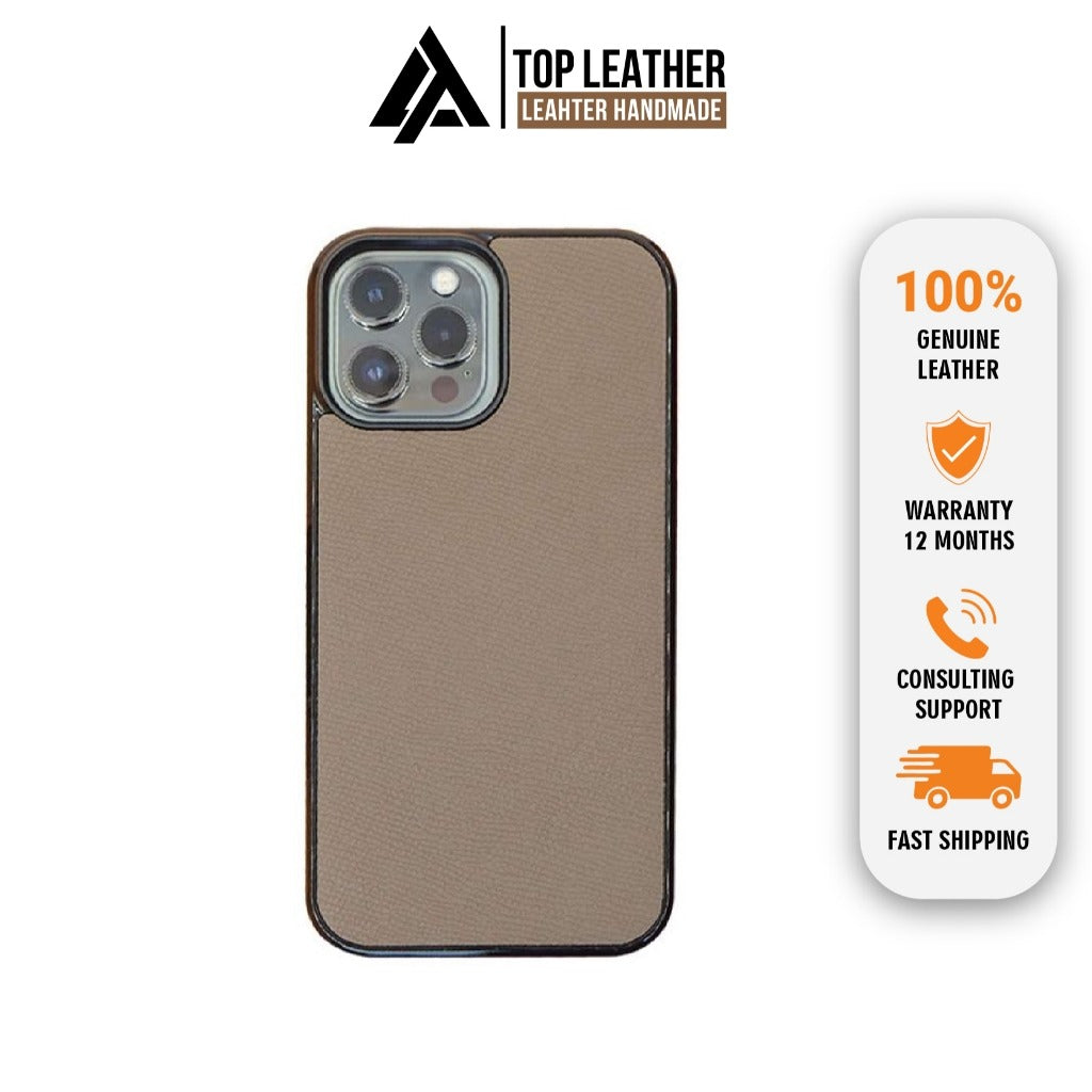Ốp lưng da iphone cao cấp ốp da thủ công viền đen màu ghi iphone
