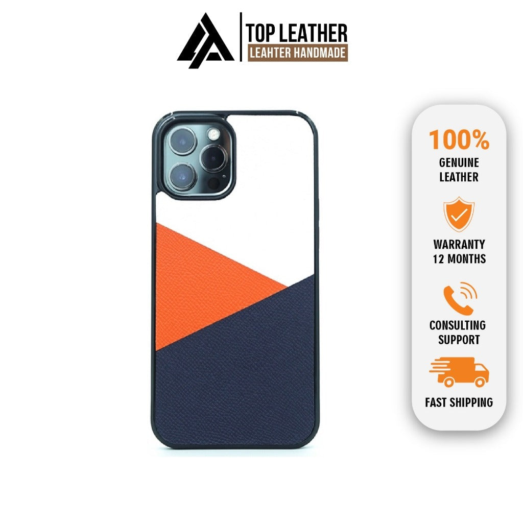 Ốp lưng da iphone cao cấp ốp da thủ công viền đen mix 3 màu