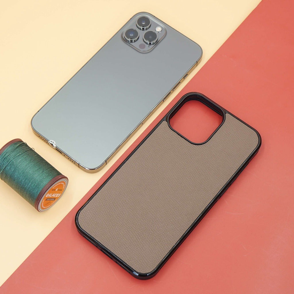 Ốp lưng da iphone cao cấp ốp da thủ công viền đen màu ghi iphone