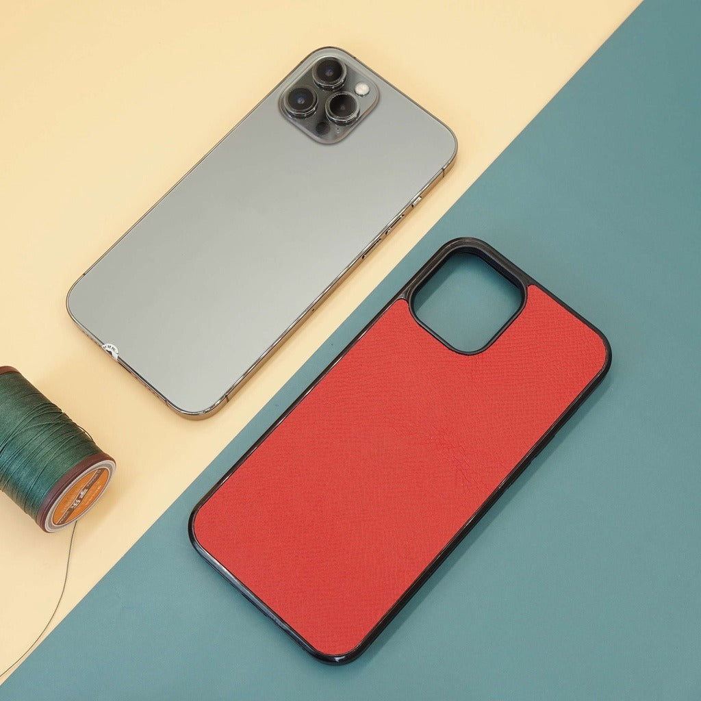 Ốp lưng da iphone cao cấp ốp da thủ công viền đen màu đỏ