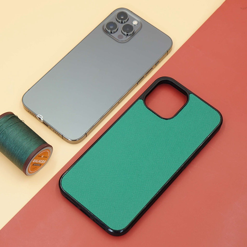 Ốp lưng da iphone cao cấp ốp da thủ công viền đen màu xanh lá