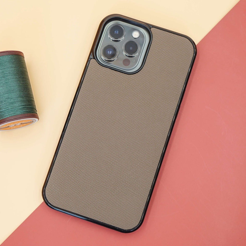 Ốp lưng da iphone cao cấp ốp da thủ công viền đen màu ghi iphone