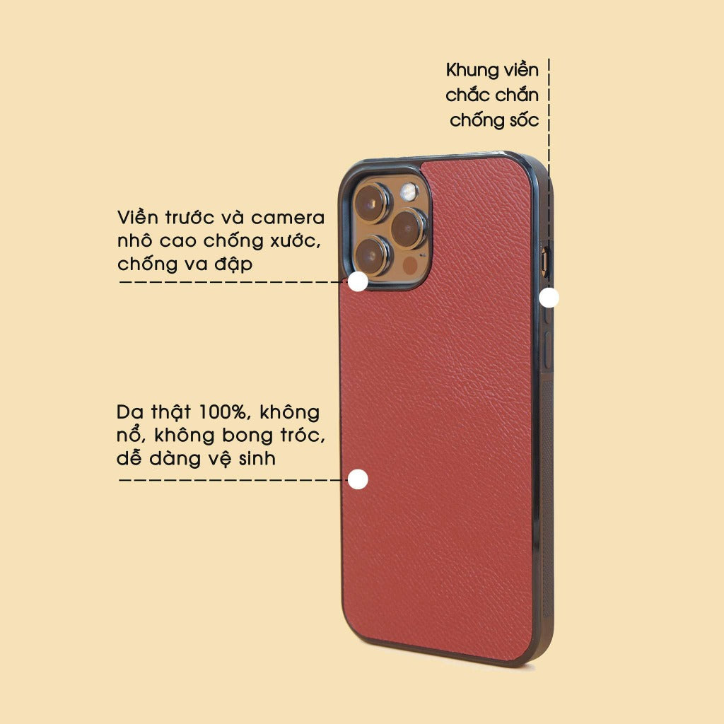 Ốp lưng da iphone cao cấp ốp da thủ công viền đen màu đỏ đô