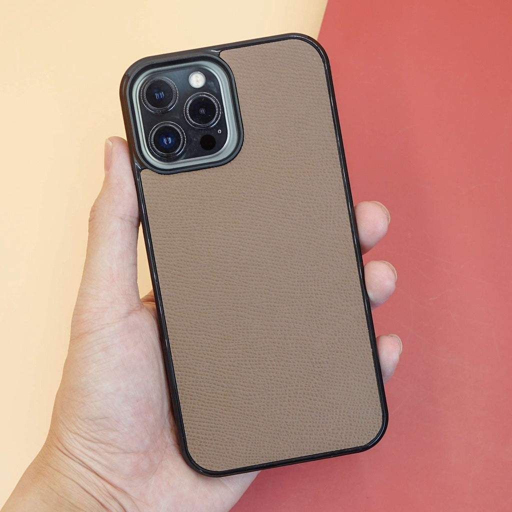 Ốp lưng da iphone cao cấp ốp da thủ công viền đen màu ghi iphone
