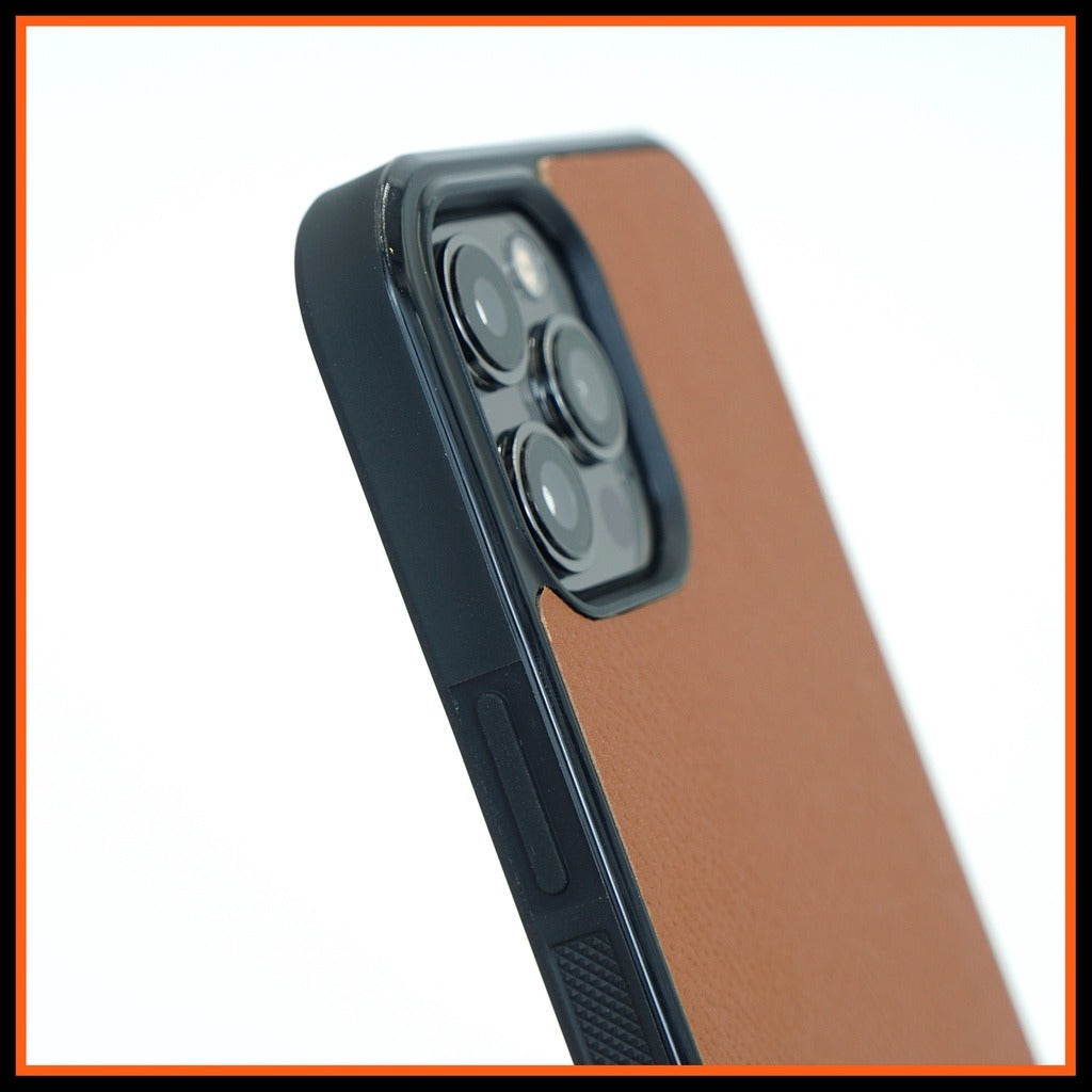 Ốp lưng da iphone cao cấp ốp da thủ công viền đen màu đỏ nâu