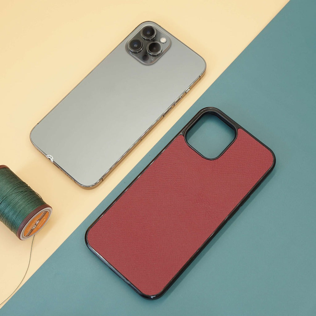 Ốp lưng da iphone cao cấp ốp da thủ công viền đen màu đỏ đô