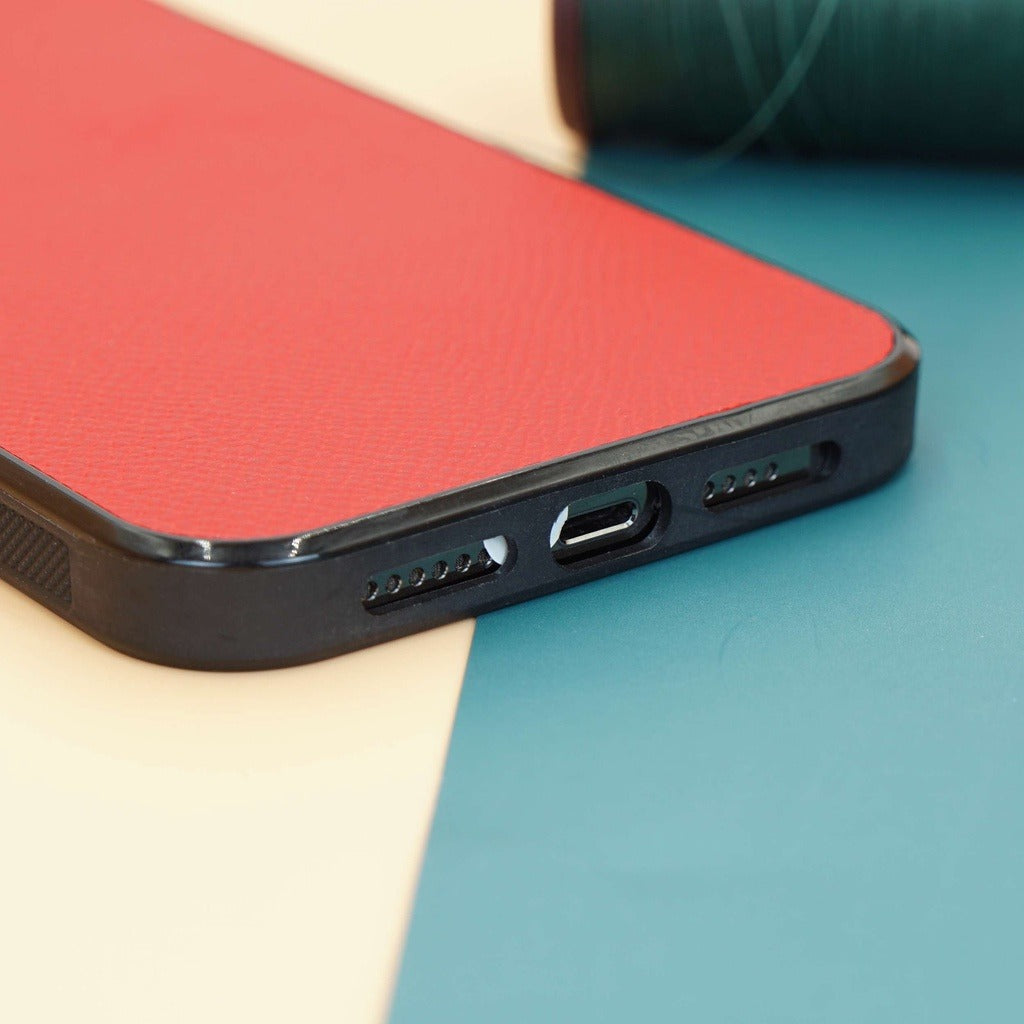 Ốp lưng da iphone cao cấp ốp da thủ công viền đen màu đỏ