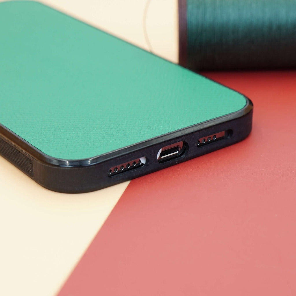 Ốp lưng da iphone cao cấp ốp da thủ công viền đen màu xanh lá