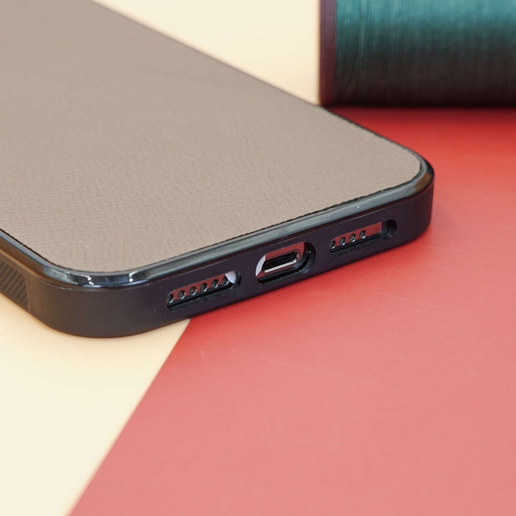 Ốp lưng da iphone cao cấp ốp da thủ công viền đen màu ghi iphone