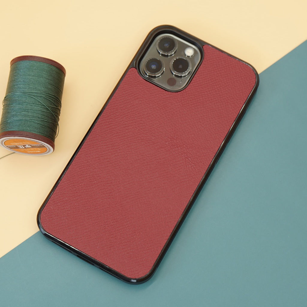 Ốp lưng da iphone cao cấp ốp da thủ công viền đen màu đỏ đô