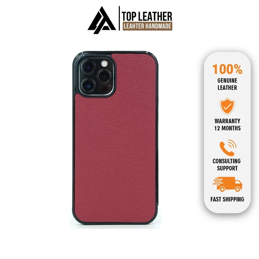 Ốp lưng da iphone cao cấp ốp da thủ công viền đen màu đỏ đô