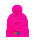 LOGO POM POM RIB BEANIE - NEON PINK