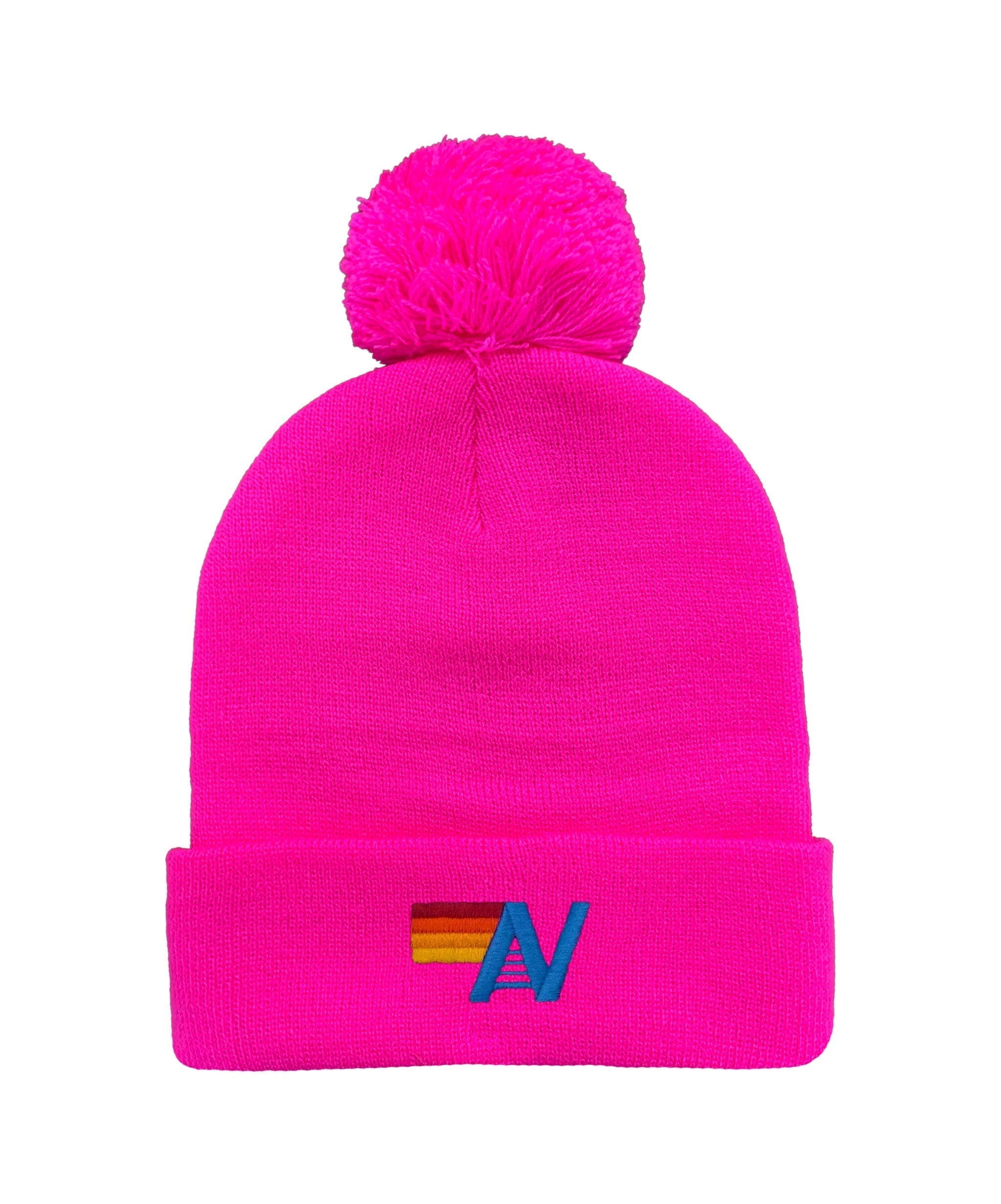 LOGO POM POM RIB BEANIE - NEON PINK