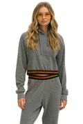 LOGO STRIPE CROP PULLOVER HOODIE - HEATHER GREY