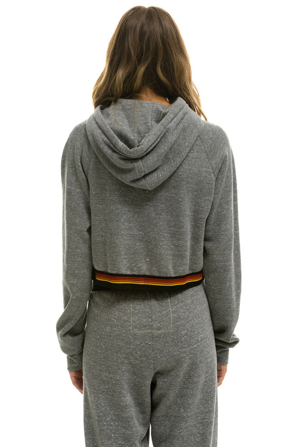 LOGO STRIPE CROP PULLOVER HOODIE - HEATHER GREY