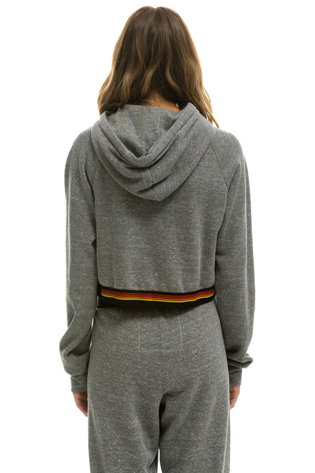 LOGO STRIPE CROP PULLOVER HOODIE - HEATHER GREY