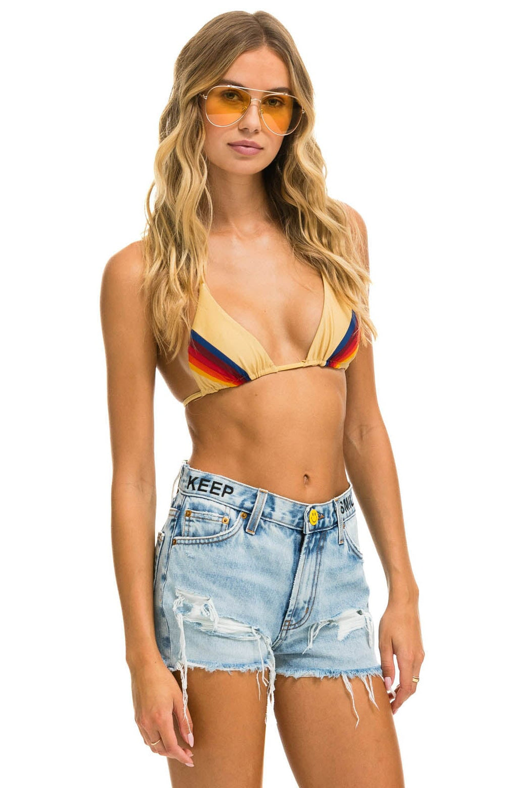 MID RISE ROCKER COWGIRL CUTOFF KEEP SMILING JEAN SHORTS - SUPER LIGHT