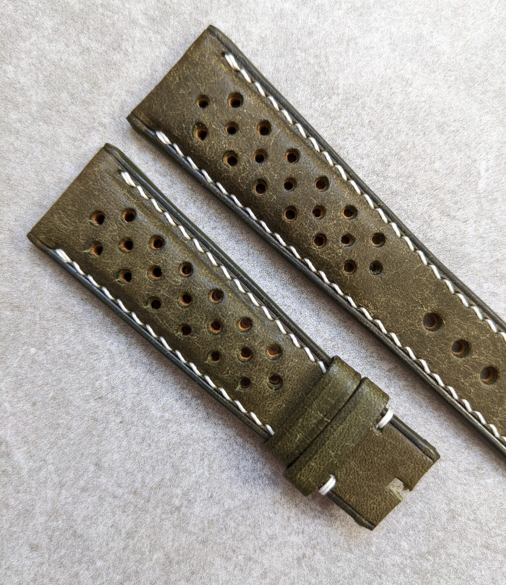 Pueblo Calfskin Rally Strap - Olive & Cream