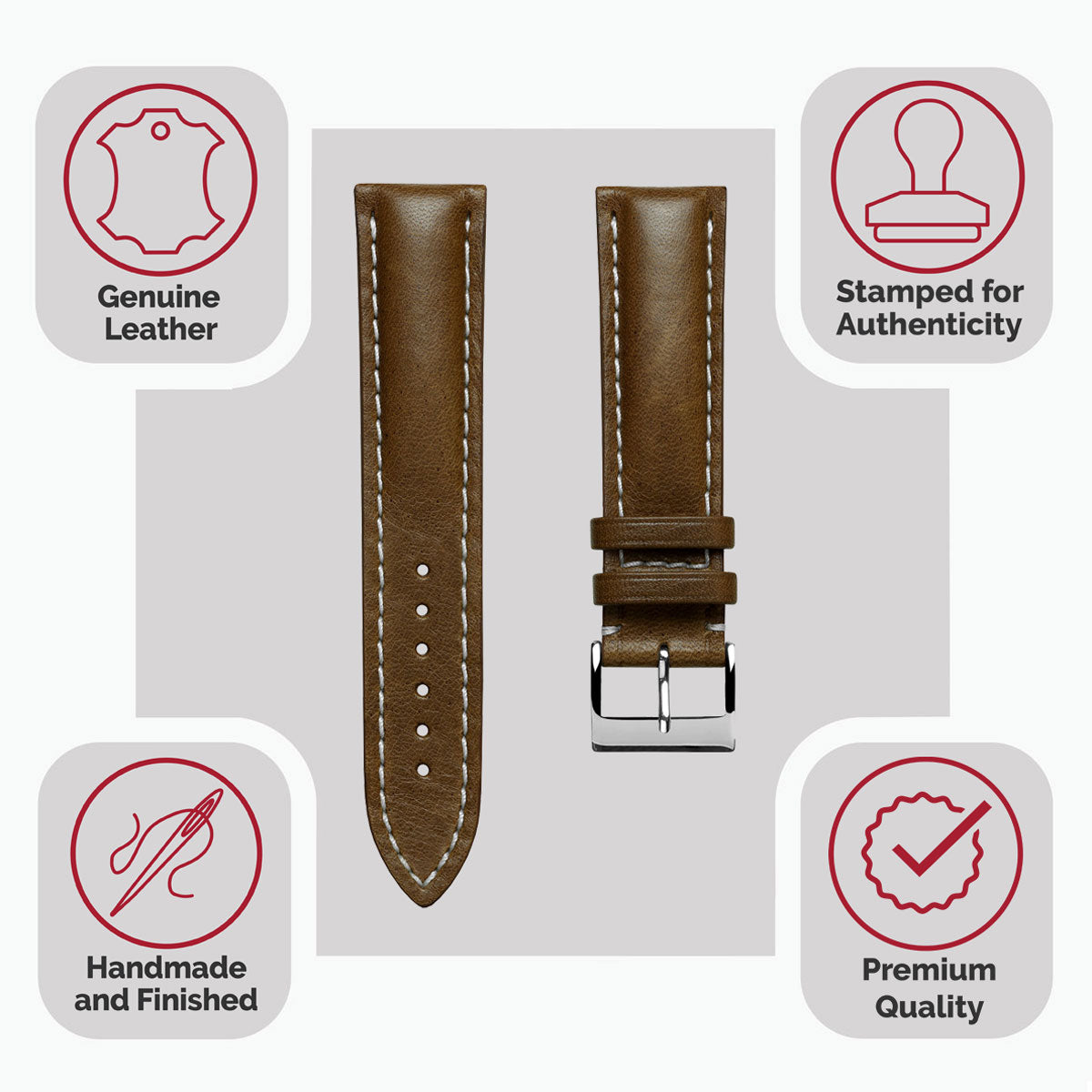 Bracelet en cuir épais et rembourré pour montre Ostend - Cavallo Marron élégance et confort