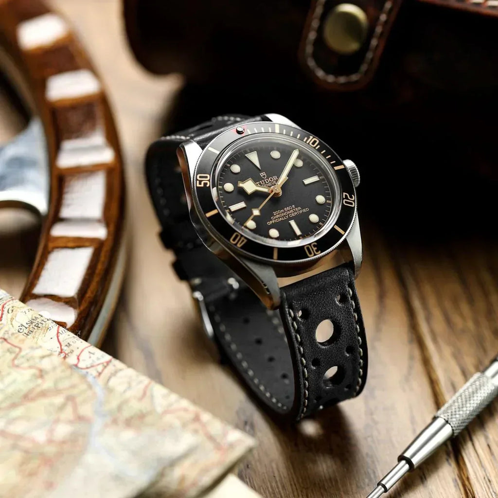 Bracelet en cuir fait main Boutsen Cavallo Racing pour montre - Élégance noire