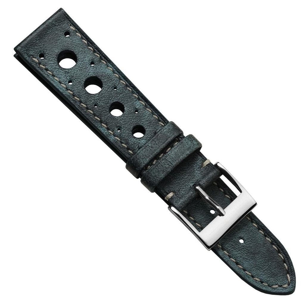 Bracelet en cuir patiné fait main par Boutsen Racing - Style Denim Bleu