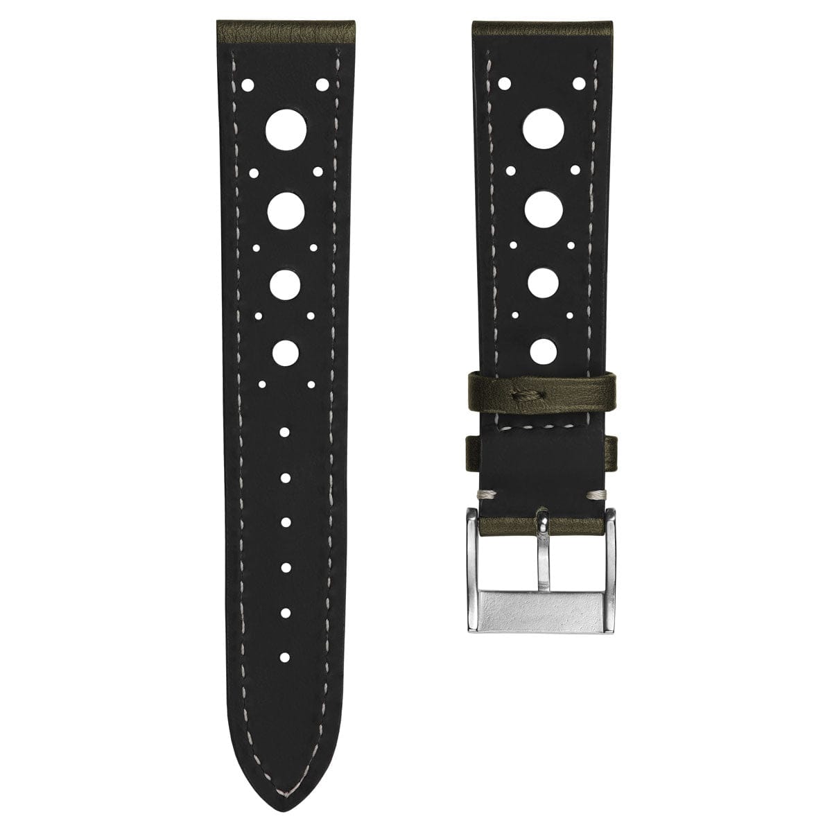Bracelet de Montre en Cuir Patiné fait Main Boutsen Racing - Vert Armée