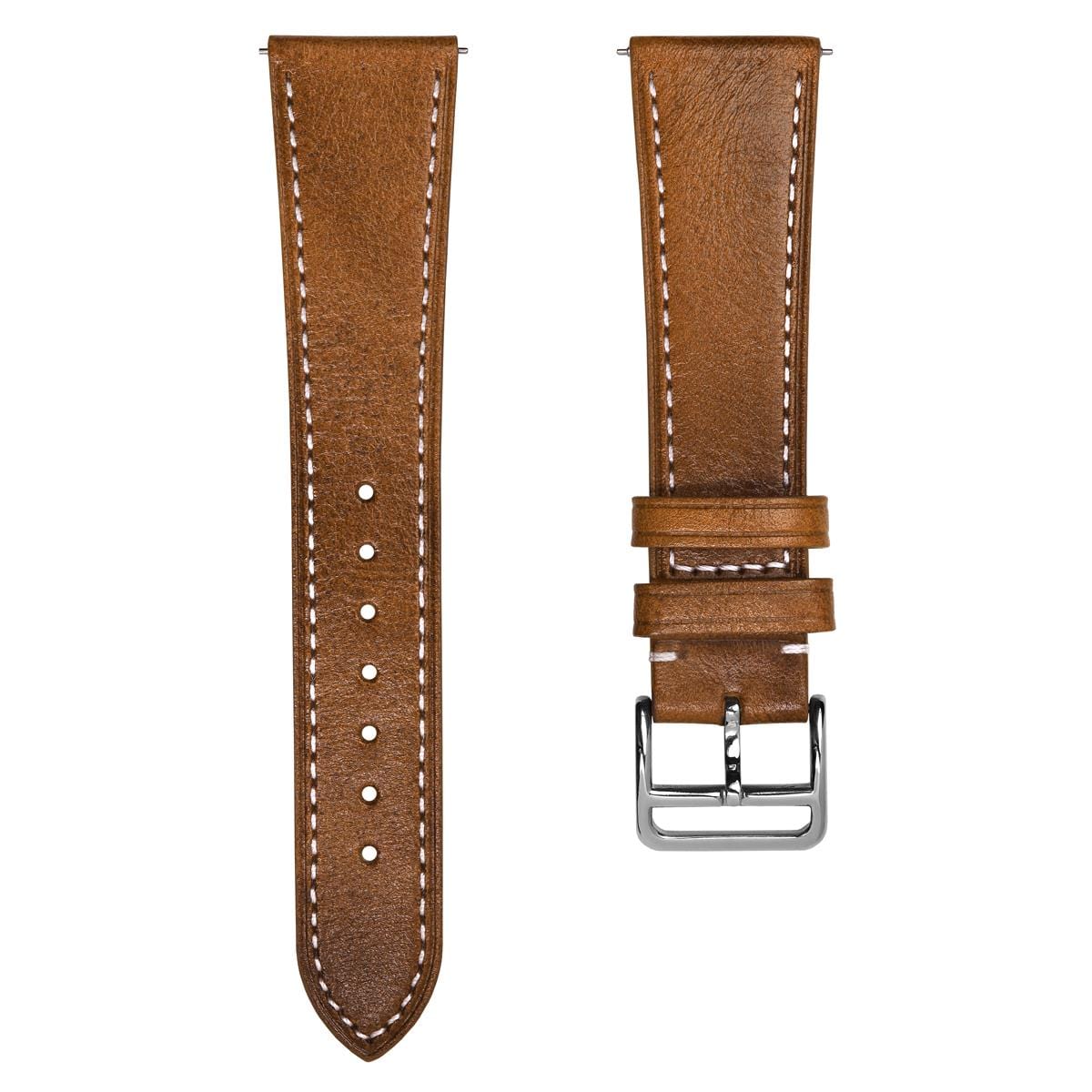 Courroie en cuir vintage Brixham Flat for montre - Teinte brun tanné