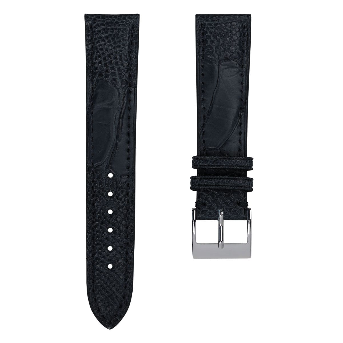 Bracelet pour montre en cuir fait main avec jambe d'autruche Durbuy - Bleu mat