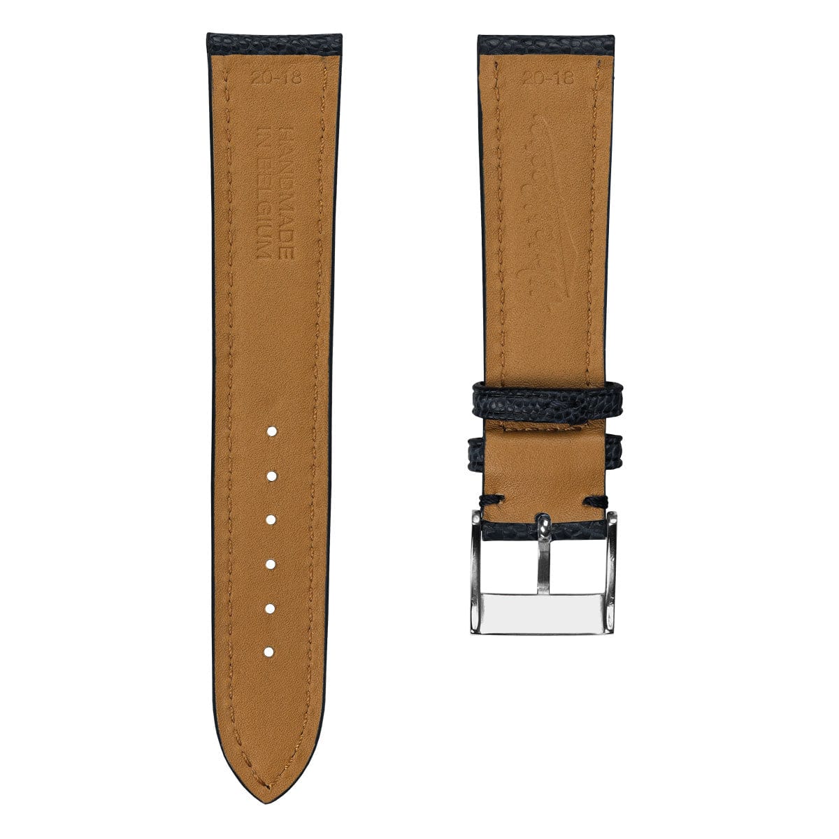 Bracelet pour montre en cuir fait main avec jambe d'autruche Durbuy - Bleu mat