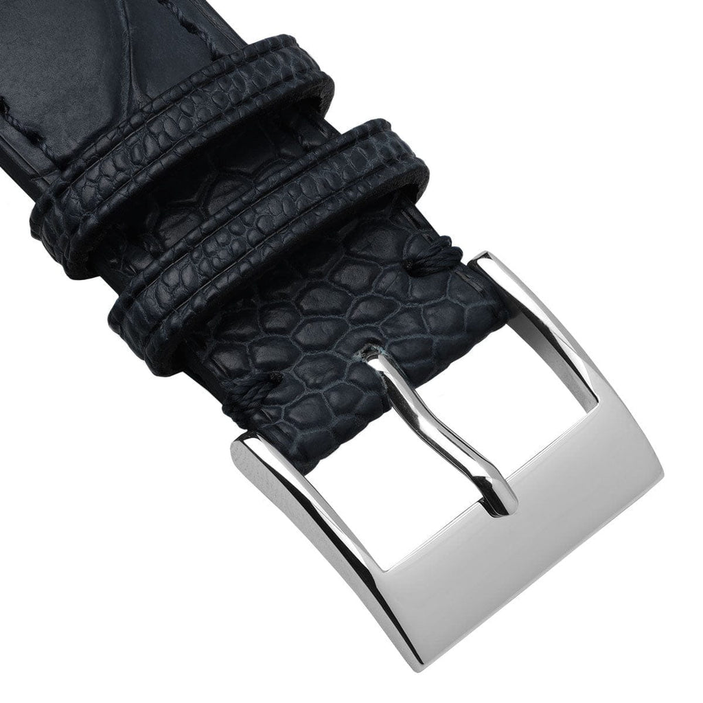Bracelet pour montre en cuir fait main avec jambe d'autruche Durbuy - Bleu mat