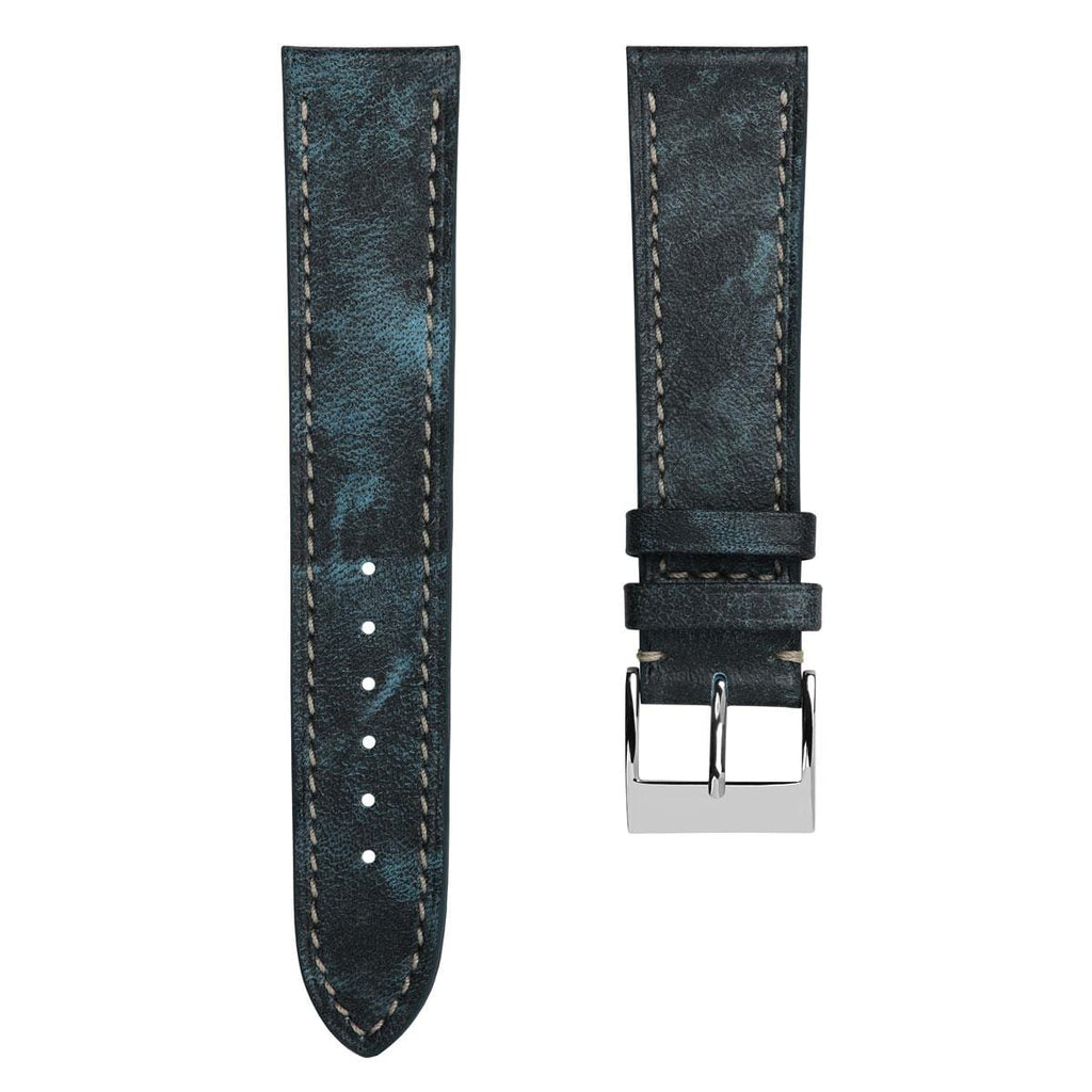 Bracelet pour montre en cuir de veau à patine plate Rochefort - Couleur jean bleu