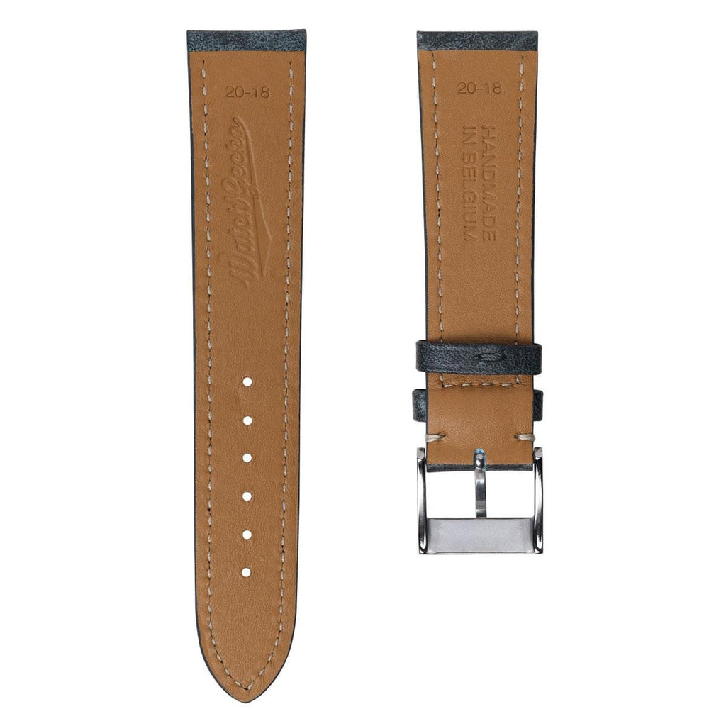 Bracelet pour montre en cuir de veau à patine plate Rochefort - Couleur jean bleu