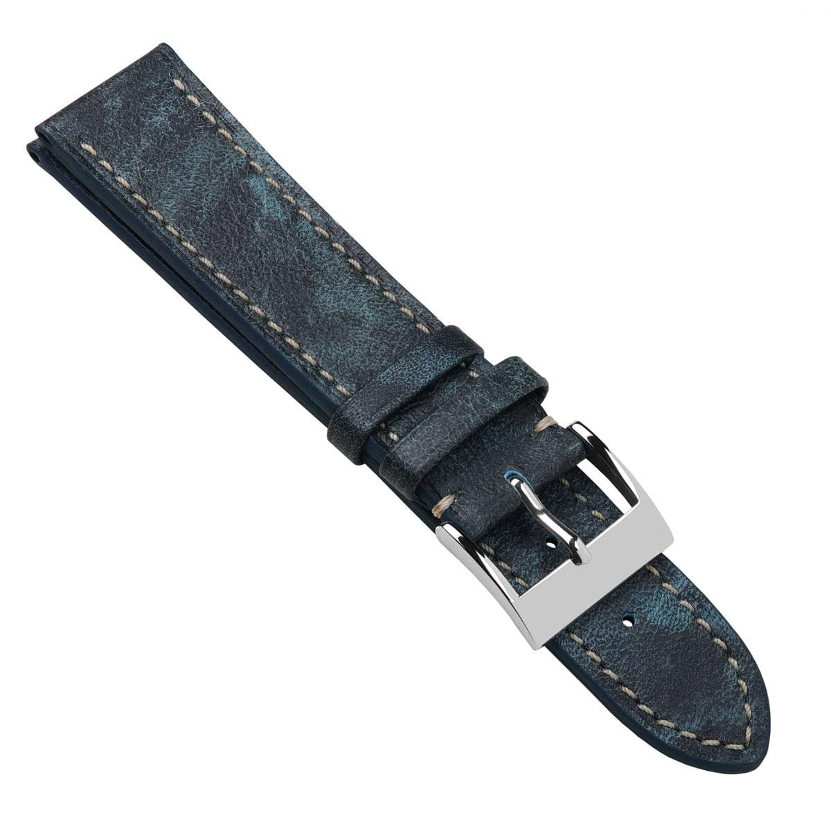 Bracelet pour montre en cuir de veau à patine plate Rochefort - Couleur jean bleu